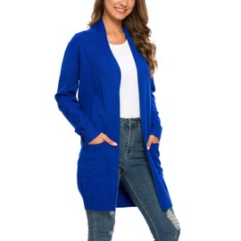 PCEAIIH Women's Long Sleeve Open Front Knit Cardigan Sweaters with Pockets (S, Royal Blue)