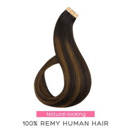 Marat Tape in Hair Extensions, Dark Brown Mixed Chestnut Brown 24 inch 50g Tape in Hair Extensions Real Human Hair Natural Straight Human Hair Tape in Hair Extensions