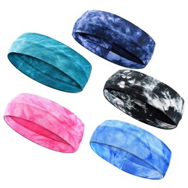 Dokpav 5Pcs Diademas Deportivas, Diademas Elásticas para Mujeres y Men, Bandas Elástica para la Cabeza, Bandas de Sudor, Bandas para El Cabello para Yoga, Pilates, Correr, Ciclismo, Fútbol, Tenis