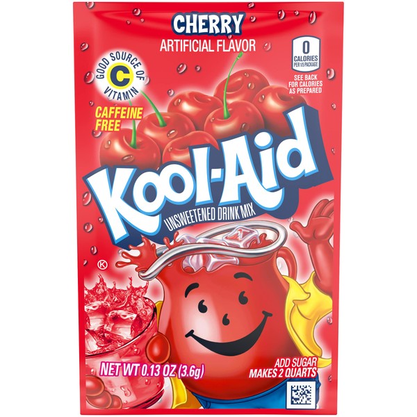 Kool-Aid Cherry Unsweetened Soft Drink Mix, 0.13-Ounce Envelopes(Pack of 48)