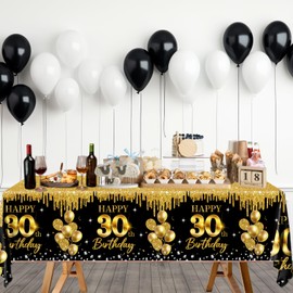 3Pcs 30th Birthday Tablecloth Black and Gold 30th Birthday Decorations Happy 30th Birthday Table Cloth, Cheers to 30 Years Birthday Table Cover for Him Her 30th Birthday Party Supplies