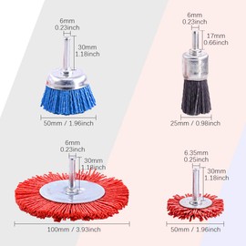 Swpeet 4Pcs Nylon Filament Abrasive Wire Brush Wheel & Cup Brush Set with 1/4 Inch Shank, 4 Sizes Nylon Drill Brush Set Perfect for Removal of Rust/Corrosion/Paint - Reduced Wire Breakage