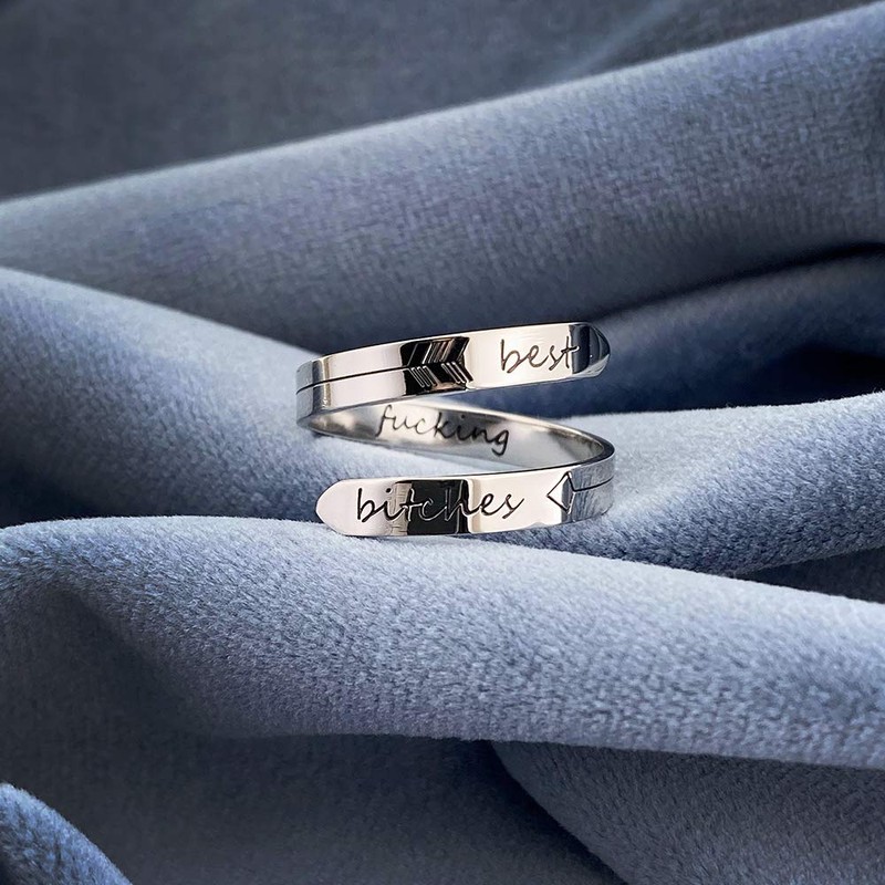 Vrycot Adjustable Silver Best Bit ches Ring Inspirational Themb Ring