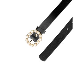 Allegra K Womens Pearl Waistband Skinny Leather Adjustable Pin Buckle Belt for Jeans Dresses Pants Black 75-90cm/29.53"-35.43"