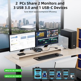 8K Dual Monitor KVM Switch Dual HDMI 2.1 2 Monitors 2 Computers 2 in 2 Out 4 Port USB 3.0 8K@60Hz/4K@120Hz KVM Switches， Wired Desktop Controller & 2 USB 3.0 Cables Included