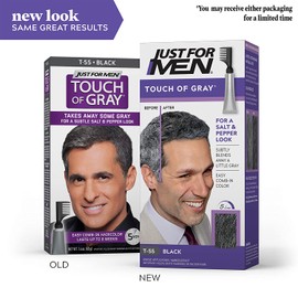Just For Men Touch of Gray, Gray Hair Coloring for Men with Comb Applicator, Great for a Salt and Pepper Look - Black, T-55 (Packaging May Vary)