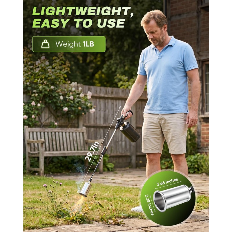 Saker Propane Weed Torch, 45,000 BTU, 30" Handle, Heavy Duty
