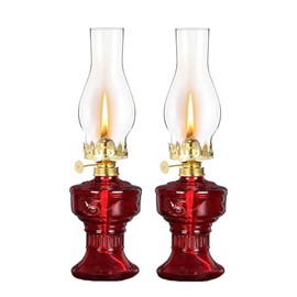 DNRVK 2 Pieces Rustic Oil Lamp Lantern Vintage Color Glass Kerosene Lamp 12.8''Chamber Oil Lamps for Indoor Use Home Decor Lighting Classic Old Hurricane Lamp for Emergency Lighting