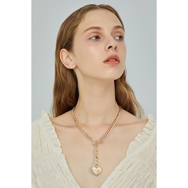 HolidayQbee Puffy Gold Necklaces For Women With Heart Pendant Chunky Gold Heart Link Necklace Heart Chain Necklace Fashion Jewelry