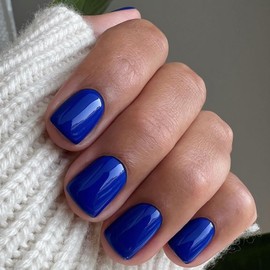 AddFavor Short Press on Nails Square Round Short Fake Nails Glossy Full Cover Acrylic Artificial Glue on Nails for Women, 240pcs/pack Royal Blue Nails with Sticky Tabs