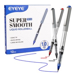 EYEYE Rollerball Pens 1.0mm, 12 Pack 3 Colors Bold Point Roller Ball Pen Quick Dry, Liquid Ink Rollerball Pens Fine Point Smooth Writing Pens for Journaling, Note Taking, School, Office Supplies