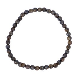 Taddart Minerals - Brown Natural Gemstone Bronzite Bracelet with 4mm Faceted Beads on Elastic Nylon Thread - Handmade, Rubber, Bronzite