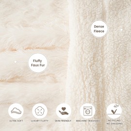 PHF Luxury Fuzzy Faux Fur Throw Blanket, Soft Shaggy Plush Comfy Blanket, Warm Thick Fluffy Blanket for Couch, Bed, Chair, Sofa, Furry Elegant Throw for Home Decor, Cream, 50" x 60"