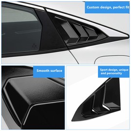 DLOVEG Rear Side Window Louvers Compatible for Honda Civic Sedan Accessories 2021 2020 2019 2018 2017 2016 Sport Style Air Vent Scoop Cover (Gloosy Black)
