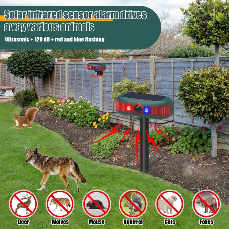 Qualirey 2 Pcs Solar Outdoor Alarm Motion Sensor 129dB Security