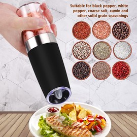 Gravity Electric Salt Pepper Mill Set, Electric Salt and Pepper Grinder Set with Adjustable Coarseness One Hand Operated Automatic Switch Spices Shaker for Solid Seasoning Pack of 2