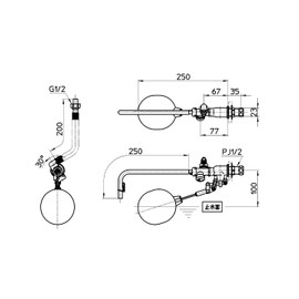 SANEI PV46-5X-13 Toilet Parts, Ball Tap with Auxiliary Water Pipe, Handwash and Siphon Type, Includes Connecting Hose