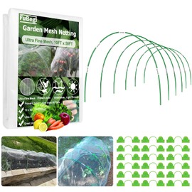 Garden Hoops and Netting for Raised Beds, Fiberglass Greenhouse Hoops Grow Tunnel with 10x50ft Ultra Fine Mesh Netting Kit Pest Barrier for Garden Protection, Deer Bird Insect Bug Gardening Plant Net