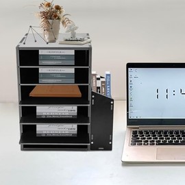 Desk Organizer, Desktop File Organizer, 5-Tier Paper Letter Tray with Side Storage, Files Holder for Paper Mail, Files Sorter for Office Supplies (10 