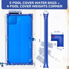 VioraWhite 10 Pack Pool Cover Water Bags with Corner Weights, 10 ft Thickened Winter Water Tubes Heavy Duty Leakproof PVC 0.4 mm Corner Tarp Weights for Inground Swimming Pool Winterizing, Blue