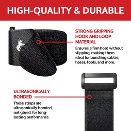 Reusable Cinch Straps 3/4" x 8" (Usable Length is 5.5") - 12 Pack, Multipurpose Quality Hook and Loop Securing Straps (Black) - Plus 2 Free Bonus Reusable Cable Ties