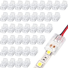 Flutesan 40 Pcs 2 Pin, 8 mm RGB LED Light Strip Connectors Waterproof LED Adapter Connector Transparent Solderless Unwired Gapless Track Connect for Strip Light, 5v 12v 24v