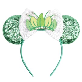 bianbaistar Princess Tiana Mouse Ears Headband with Floral Crown Decoration - Ideal for Theme Parks & Parties