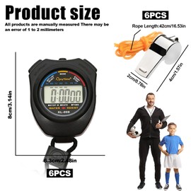 Vegena YT-WJ-miaobiao-6s Digital Sports Stopwatch Timer Comes, Handheld Chronograph with 6 Whistles, Alarm Clock, Calendar, Digital Stopwatch for Sports, Black, Pack of 6