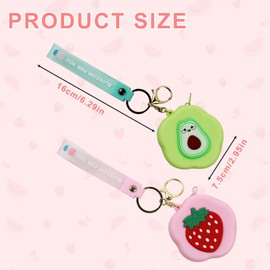 AfitLulu Coin Purse Silicone Earphone Storage Case with Keychain and Wrist Strap, Coin Pouch Portable Mini Headphone Bag Coin Wallet with Zipper for Coin, Earphone, Keys (Pink)