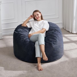 Hobestluk 3ft Bean Bag Chairs for Adults Large Beanbag Chair with Plush Faux Fur Cover Big Bean Bag Chair for Living Room Bedroom Dorm Office - Dark (36” x 36” x 22”)
