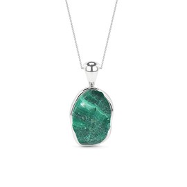 LUSTRE AND LIGHT 11x7mm Natural Raw Malachite Pendant Necklace for Women in Sterling Silver, May Birthstone Jewelry Gifts for Her Birthday, Anniversary, Graduation (Bezel-Set)