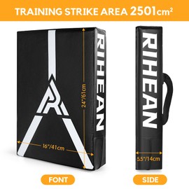 RIHEAN Martial Arts Kicking Shields - Kick Pad for Muay Thai, Taekwondo, Football, Basketball, Hockey Training - Denser Foam, Eco-Friendly PVC Leather Cover - Kick Shield Black