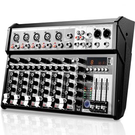 7-Channel Professional Audio Mixer – USB Digital Sound Board with 16Bit DSP, 48V Phantom Power, Multi-Input (XLR, 3.5mm, RCA), DJ Mixer for Home, Studio, Karaoke