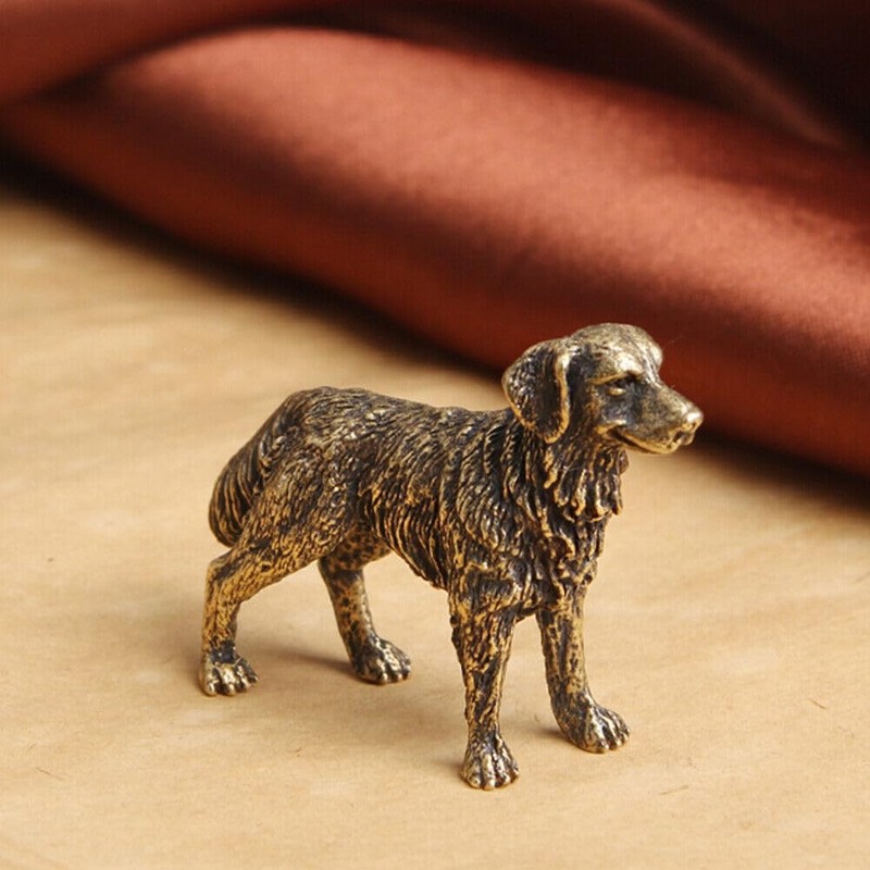 TEAMWILL Brass Mini Golden Retriever Figurine Statue Dog Ornament Animal