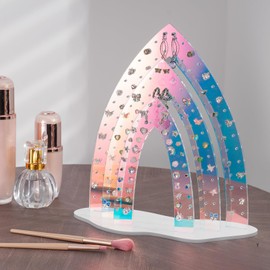 NiHome 160-Hole Acrylic Earring Holder Rack for 80 Pairs, Multi-Layer Arches Display Stand for Studs and Drop Earrings, Tool-Free Assembly Jewelry Organizer with Anti-Slip Stable Base (Iridescent)