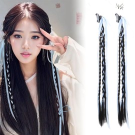 wowjimi Ribbon Wig, Ponytail Wig, Braid, Medium Type, Twin Tail Hanging, Wig, Headwear, Rabbit, Cute, Fashion, Birthday, Banquet, Stage, School Festival, Fireworks Festival
