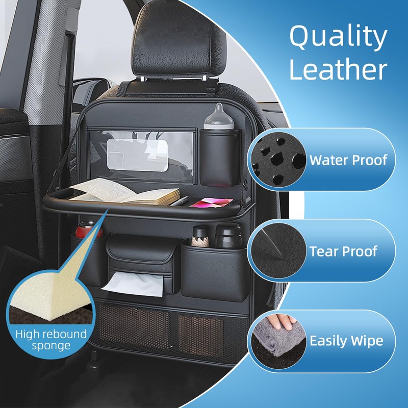 Primst 2 Pack Leather Car Backseat Organizer with Foldable Table