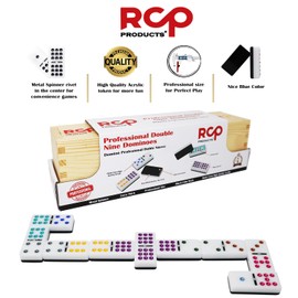 RCP PRODUCTS Dominos Set for Adults – Professional Double 9 Dominoes Set of 55 Tiles, Metal Spinner, Classic and Travel Board Game with Wood Case Juegos de Mesa (Black)