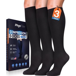 Compression Socks for Women and Men (3-Pairs) Best Support for Running, Flying, Pregnancy - Knee High Graduated Compression Stockings (XXL, 15-20mmHg)