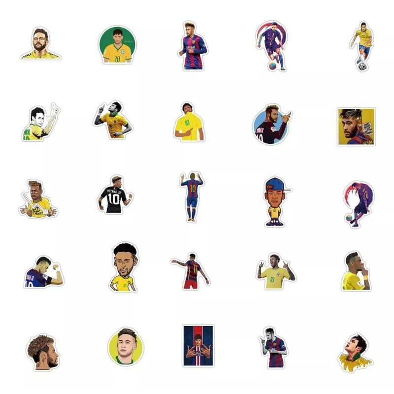 Neymar Futbol 50 Calcomanias Stickers Pvc Contra Agua Brazil