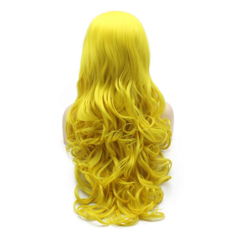 Aurssa Long Wavy Hand Tied Lace Front Yellow Cosplay Party