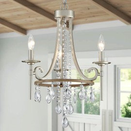 WUZUPS Candle Chandelier 3-Light Pendant Ceiling Light Modern Lighting Fixture for Bedroom Hallway Bar Kitchen Dinning Living Room Bathroom, Nickel & Imitation Wood Grain,16.1" Wide 23.8" High