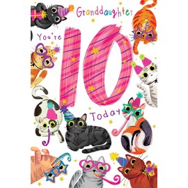 Granddaughter 10th Birthday Card Age 10 Cats 9" x 6" Lovely Verse