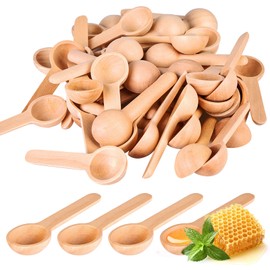 Vegena Pack of 100 Wooden Spoons, Small, Round Cooking Spoons, Wooden Cooking Spoons with Short Handle, Spice Spoons, for Spices, Honey, Coffee, Salt, Jam Jars, Sugar, Children (6.8 cm)