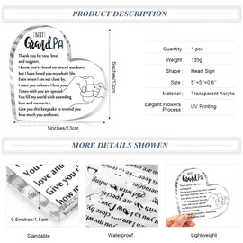 Tatuo Christmas Grandpa Birthday Gifts from Grandchildren Acrylic Grandpa Keepsake Thank You Paperweight Best Grandfather Favors from Grandson Granddaughter(Heart)