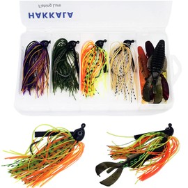 HAKKALA Fish Shaped Jig Head Swim Jigs and Trailers Set, Silicone Skirts Weed Guard Jigs and Soft Lure Kits for Bass Fishing (14g(1/2oz) - Clear/Muddy Water)