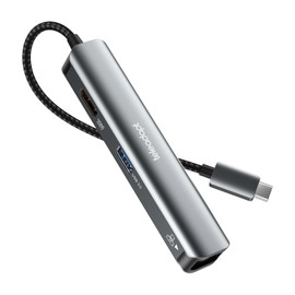 Teleadapt Adaptador USB C Hub 5 en 1, Adaptador Multipuerto USB C con 4K USB C a HDMI, 1Gbps Etherent, 3 Puertos USB 3.0, Hub USB C Tipo C Compatible con MacBook, MacBook Pro, Macbook Air, DELL