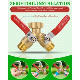 DNILJAK Hose Splitter With 304 Stainless Steel Long Handle Outdoor Brass Hose Splitter 2 Way Heavy Duty 3/4 Inch Threaded Hose Y Splitter With Shut off Garden Spigot Splitter (Include Teflon Tape)
