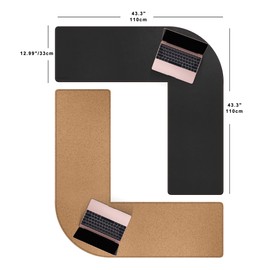 MAIDERN (43.3” + 43.3”) x 13” L Shaped Corner Desk Mat, Cork & Leather Dual Sided Desk Pad for Gaming Computer Office Home (Black) …
