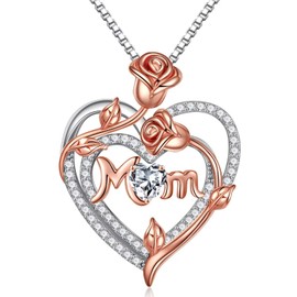 Iefil Jewelry Gifts for Mom - 925 Sterling Silver Birthstone Necklace, Birthday Gifts for New/Step/Bonus Mom/Mother in Law| April White Topaz Necklace